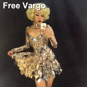 

Sparkly Sequins Bodysuit Dress Rhinestones Dancewear DJ Costume Women's Birthday Celebrate Party Leotard Female Outfit