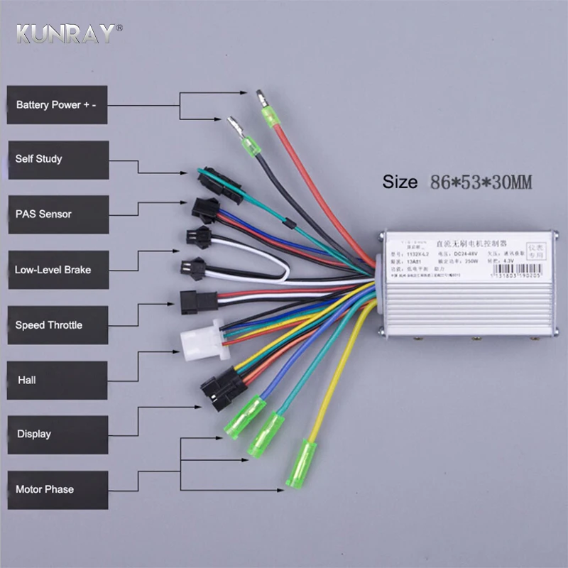 Clearance KUNRAY Electric Bike Conversion Kit 250W 350W Brushless Motor Controller Throttle LCD Screen Speed Meter For Li-Battery 24V-48V 3