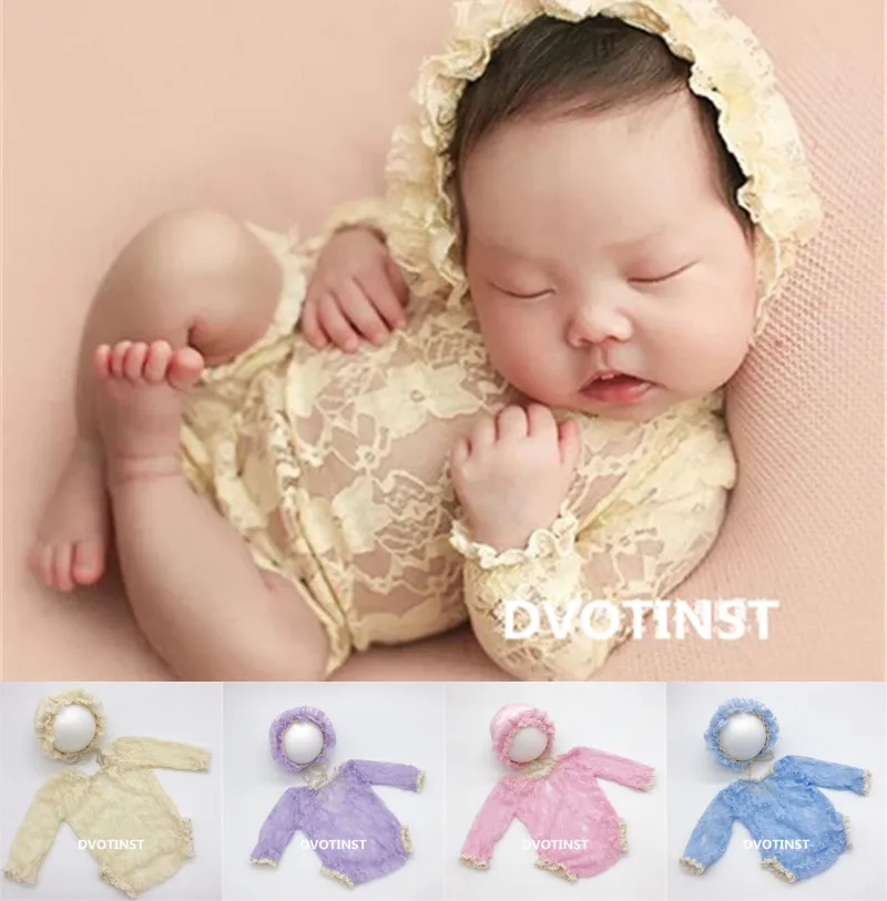 

Dvotinst Newborn Photography Props Baby Soft Lace Hat+Outfits 2pcs Set Fotografia Accessories Infant Studio Shooting Photo Props