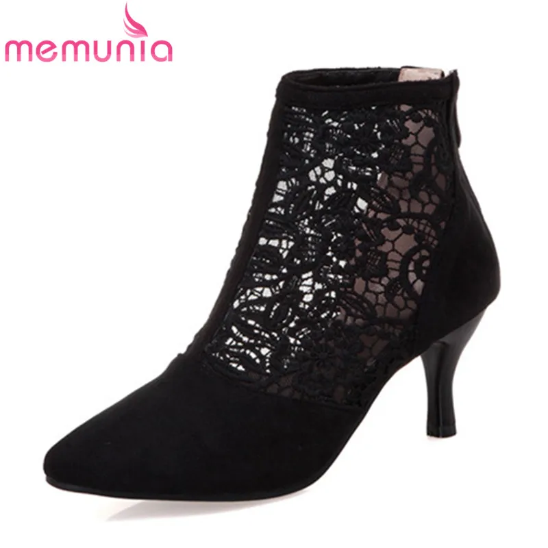 MEMUNIA 2019 new fashion style women ankle boots air mesh summer boots fashion thin high heels boots woman party prom shoes