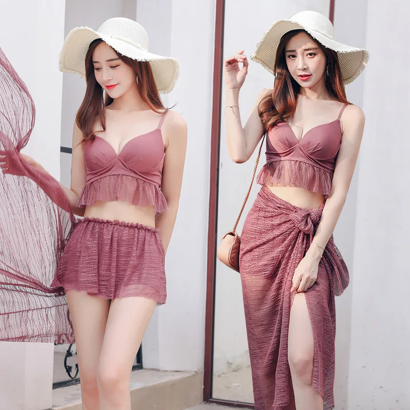 

Three-piece suit Women Sexy swimwear bikini set swimsuit female separates swimwear women 2019 Hot Spring Bathing Suit biquini
