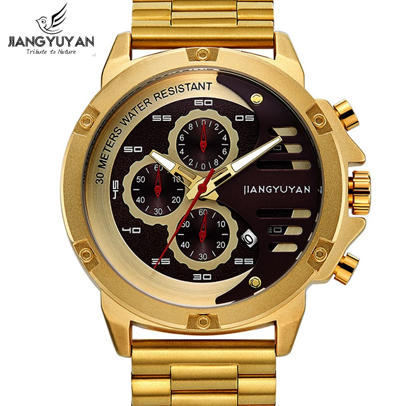 

2019 Men Watch Date Week Sport Mens Watches Genuine Top Brand Luxury Military Army Business Gold steel Quartz Male Clock