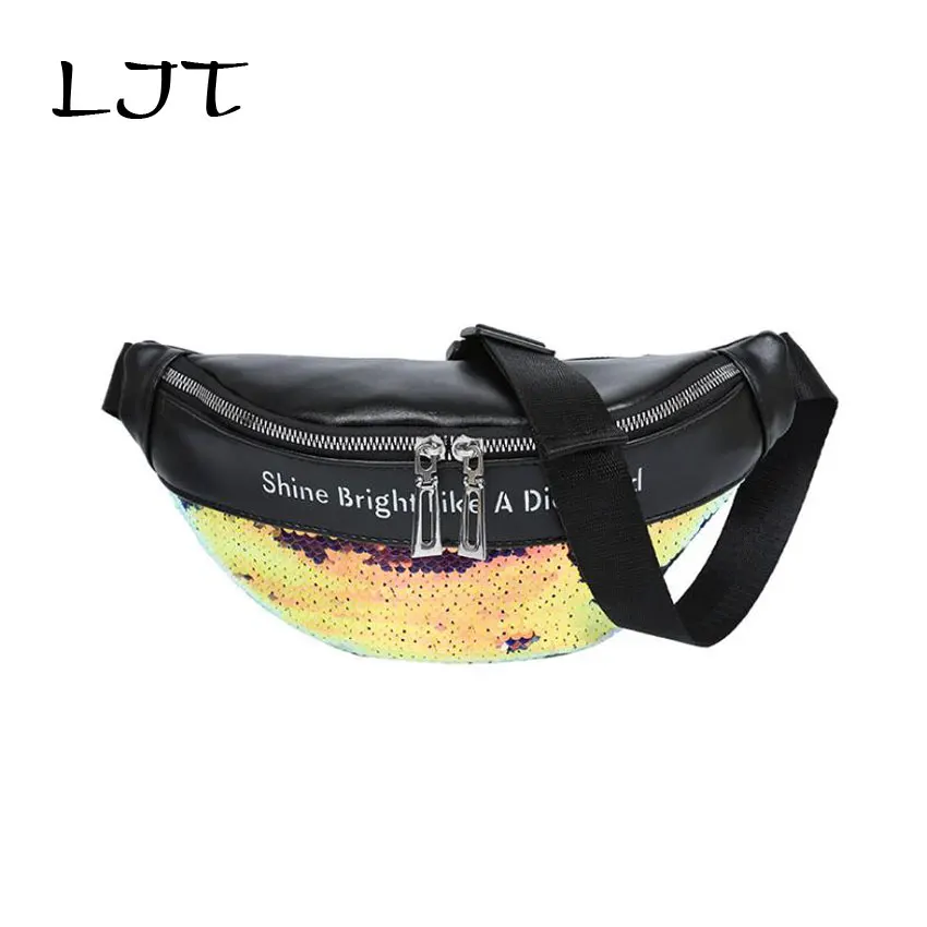 

LJT Brand Women Sequin Fanny Pack Fashion Female Waist Bag 2019 Woman Chest Pouch Shoulder Bag Glitter Bum Belts Bags Fanny Pack