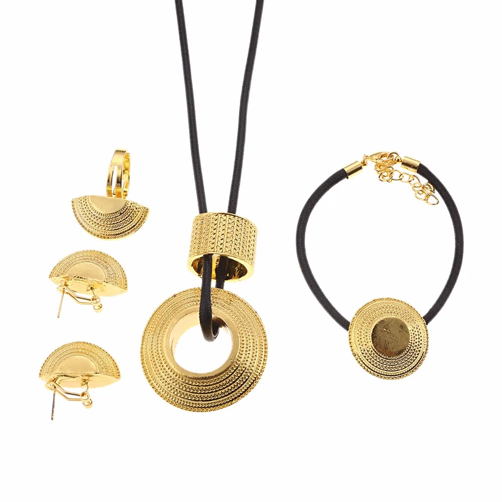Эфиопский роскошный комплект ювелирных изделий кулон Черная веревка серьги кольцо браслет Habesha Свадебный Африканский подарок