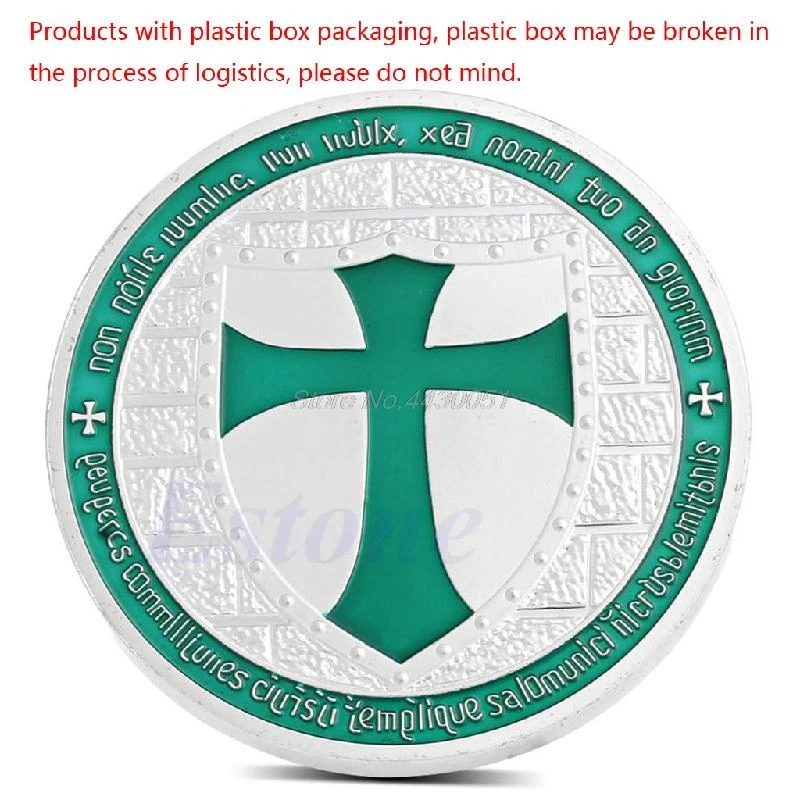 Посеребренные масонские Рыцари Тамплиер черный крест сувенирная памятная монета - Цвет: Зеленый