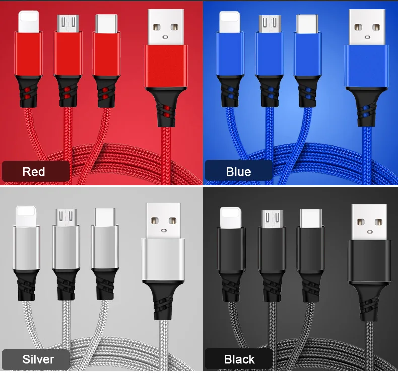 3 в 1 usbc Micro USB кабель для iPhone зарядное устройство 3A провод для быстрой зарядки для samsung Xiaomi type C мульти Android кабели для мобильных телефонов