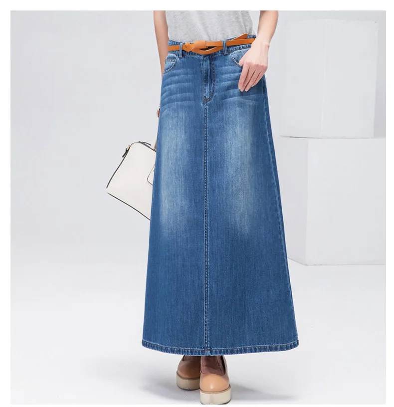2018 Новая модная Повседневная джинсовая юбка летняя трапециевидная тонкая джинсовая юбка XXL длинные макси юбки для женщин юбки Jupe Longue Femme