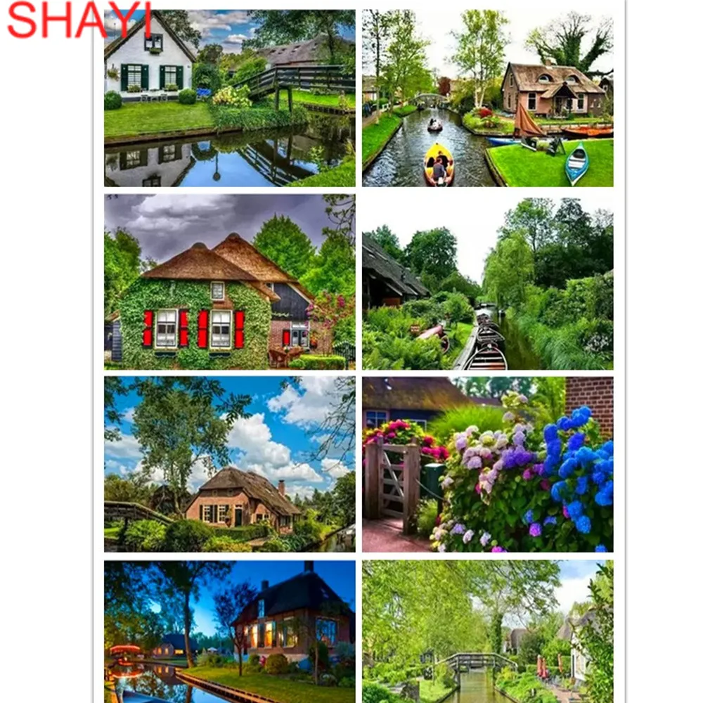 

"Dutch Town" Diamond Painting Landscape Diamond embroidery Full Round Diamond 5D Diy Diamond Mosaichome Decoration Picture H511