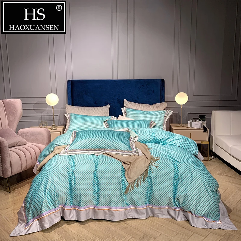 

Mint Green 4pcs High Density 1000 Thread Count Bedding Sets 100% Cotton Nordic Bed Cover Set Queen King Size Adult Bed Set
