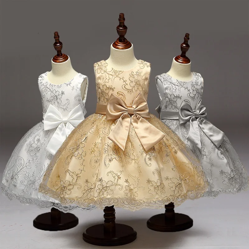 

L9027 New Fashion high-end Girl Summer Clothes Embroider Princess Dress Girls Bowknot Evening Dress