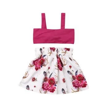 

Summer Rose Red Sleeveless Tank Crop Tops Short Floral Skirts 2PCs Outfits Costume Clothing Toddler Baby Kids Girls Clothes Set