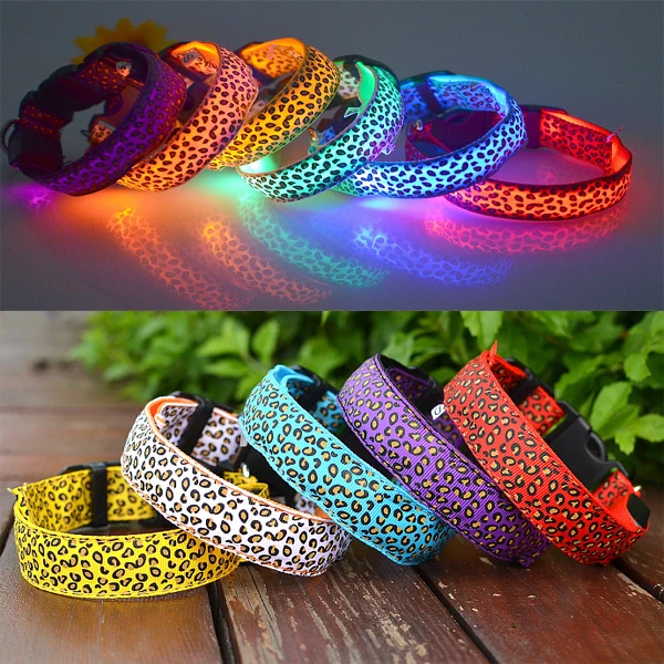 Buy Leopard Nylon Pet Dog Cat Collar Night Safety LED