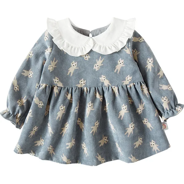 Детская одежда Новинка года; платье для маленьких девочек с длинными рукавами и воротником в стиле Питера Пэна одежда для малышей; платье От 0 до 4 лет - Цвет: Небесно-голубой