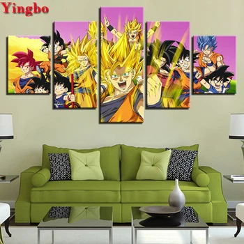

5pcs full square mosaic,5d diamond painting Dragon Ball Z cartoon Anime 5d diy diamond embroidery full round crafts home decor