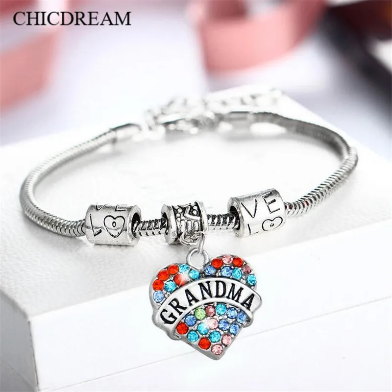 2018 Love Heart Shape Grandma Bracelets Bangle Colorful Austrian Crystal Pulseira Child Kids Mom Bracelet Femme Bijuter | Украшения и