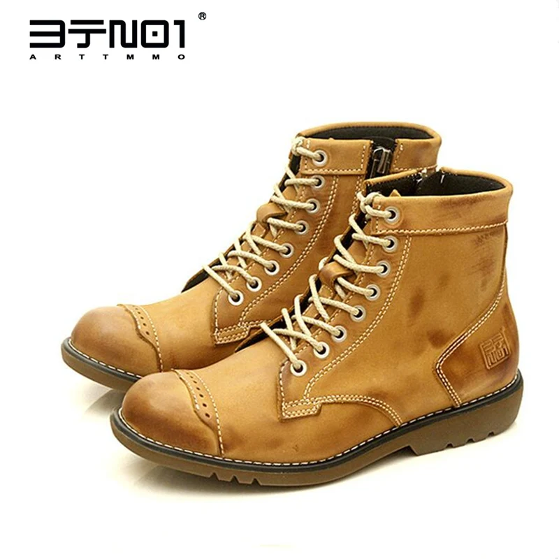 Mens Boots Genuine Leather Lace 