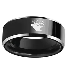 Navidad ciervos elk animal grabado 8mm plana negro hombres frescos tungsten carburo wedding band tamaño 6-13