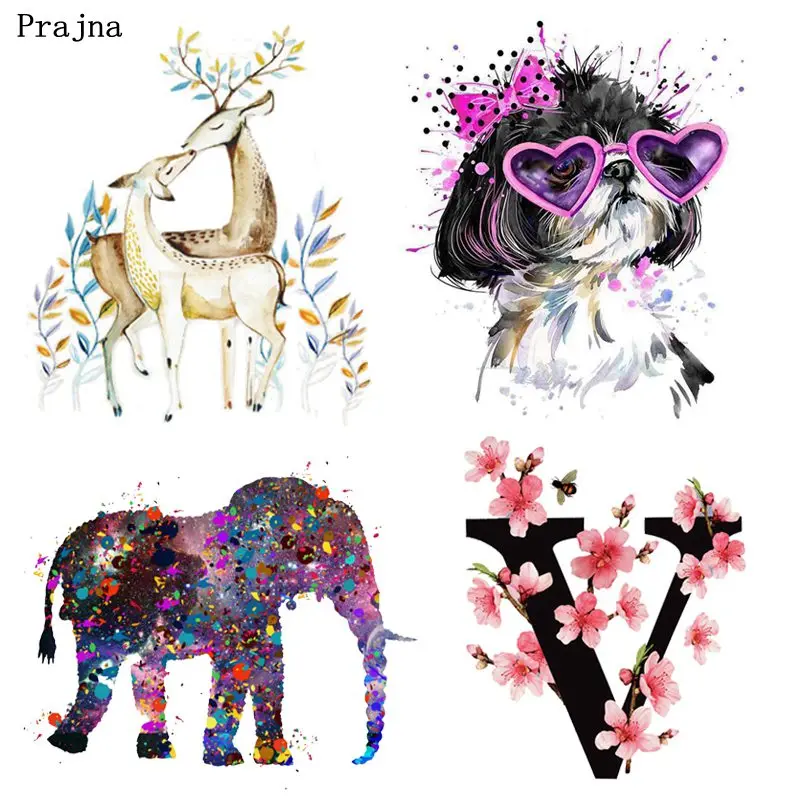 

Prajna Unicorn Iron On Transfer Flower Lion Dog Patch Various Cat Elephant Hot Vinyl Sticker For Clothing DIY Patch Applique