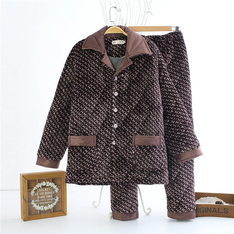 Old Men's Pajamas Thick Warm Padded Clothing Winter Autumn Pajamas Suits Plaid Nighty For Middle Aged Men Night Wear Clothes JW313 (8)