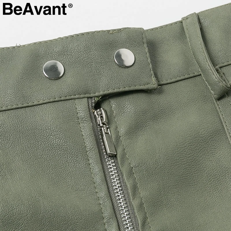 BeAvant винтажная Осенняя кожаная женская юбка-карандаш с высокой талией на молнии, облегающая мини-юбка с модным карманом, зимняя женская уличная одежда
