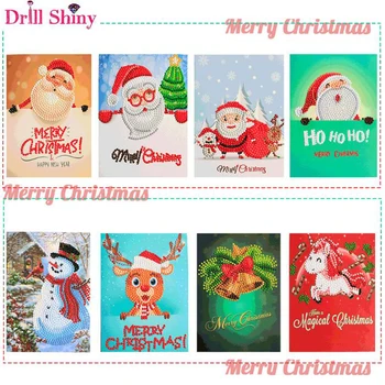 

Diamond Painting Cartoon Mini Santa Claus Merry Christmas Paper Greeting Postcards Craft DIY Kids Festival Greet Cards gift