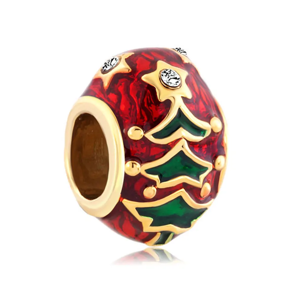 Red Faberge Egg Beads Christmas Beads Tree Charms European Bead Fit Pandora Bracelet for DIY Jewelry Making Fashion
