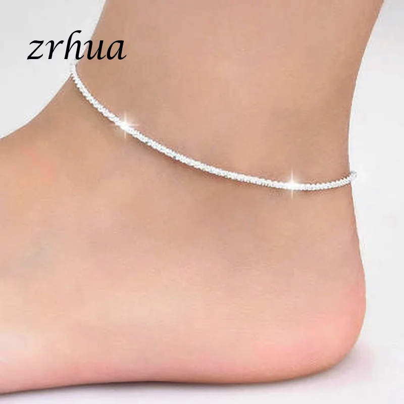 

ZRHUA Fashion Simple Chain For Women Anklet Hot Sale 925 Sterling Silver Anklets Bracelet For Women Foot Jewelry Accessories