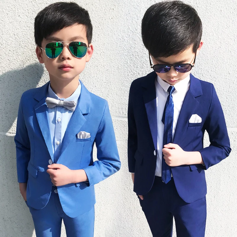 Printemps Solide Bleu Marine Bebe Costumes Slim Decontracte Enfant Blazer Costume Manteau Pantalon 2 Pieces Fleur Garcon Robe Pour Mariage Bal Hote F118 Aliexpress