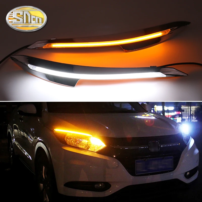 

For Honda HR-V HRV 2015-2018 , Car Styling LED Headlight Brow Eyebrow Daytime Running Light DRL With Yellow Turn signal Light