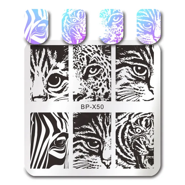 BORN красивый, Круглый прямоугольник шаблон штамповки Кошка Тигр Леопард глаз маникюр ногтей - Цвет: BPX-50