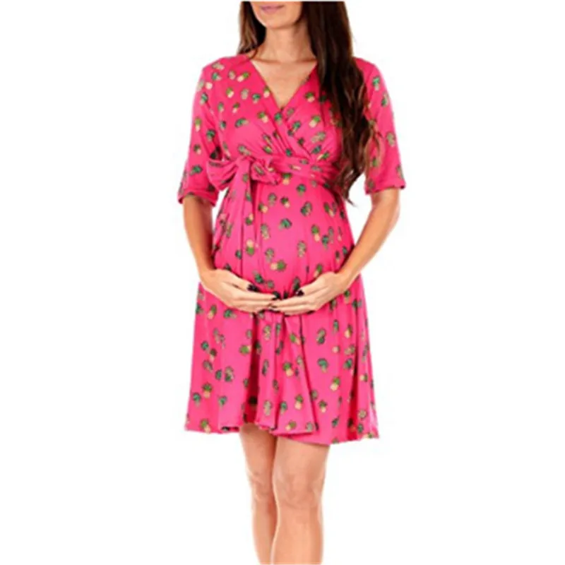 Summer Maternity Pregnancy Dress Clothes For Pregnant Women Flower Print Maternity Dresses Casual Short Sleeve Pregnant Dresses (3)