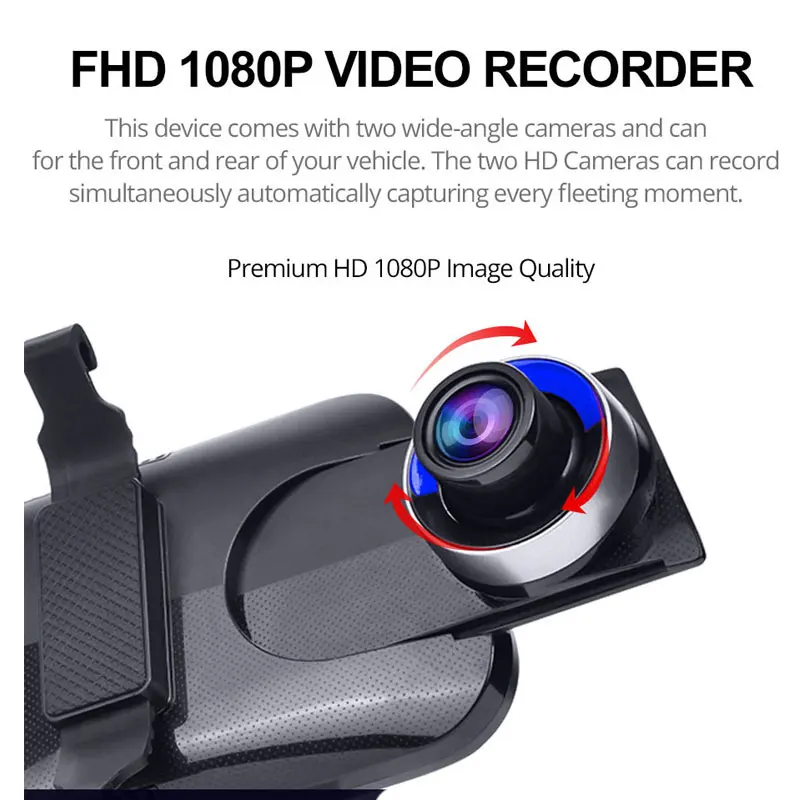 Зеркало видеорегистратор FANSICOUK H50 10 дюймов 1080P с двойным объективом|Видеозеркало