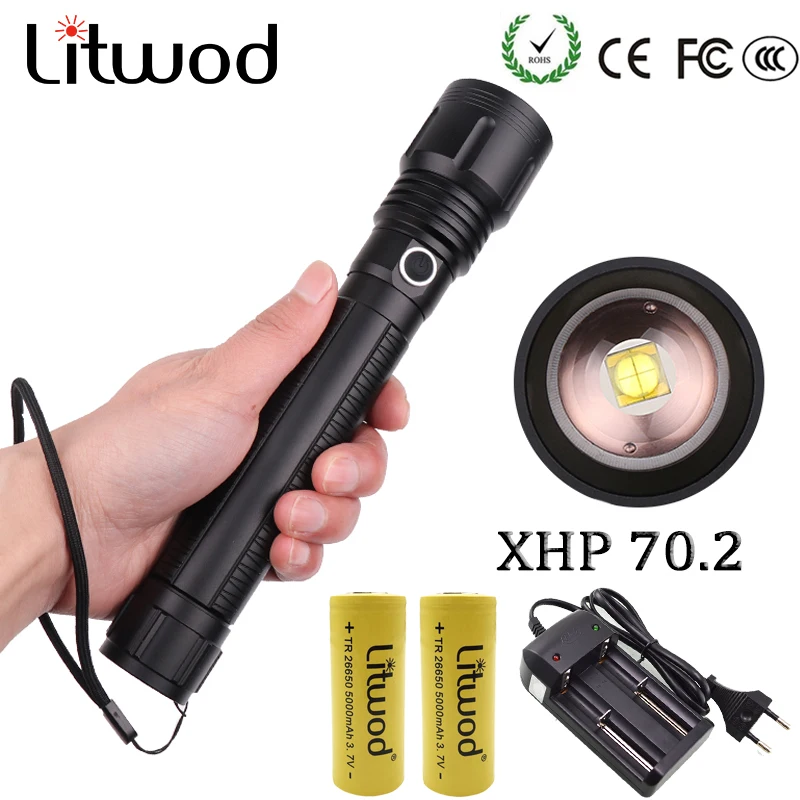 

Litwod Z351446 LED flashlight CREE XHP70.2 & XHP50 high powerful 50000LM Tactical waterproof torch light 18650&26650 Lantern