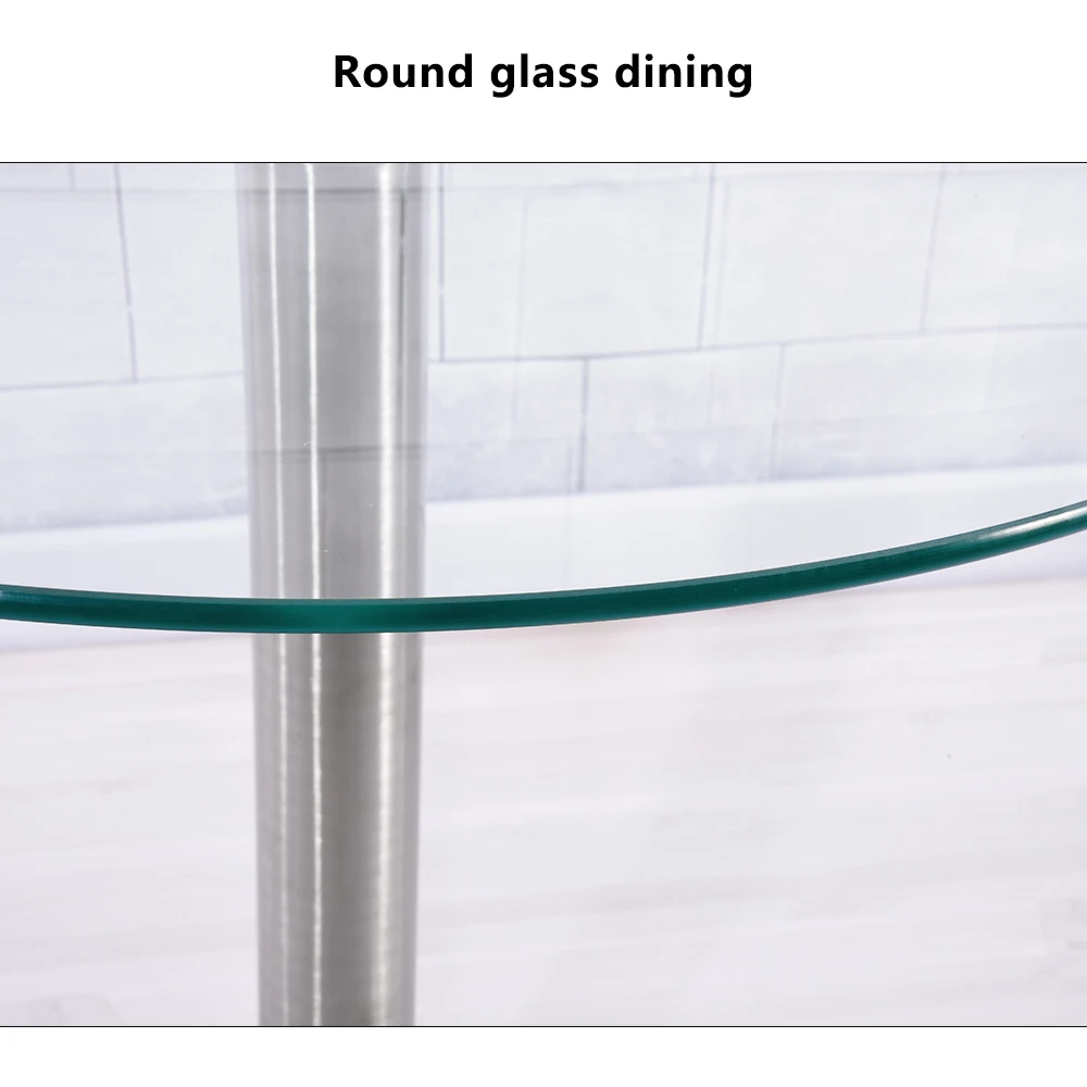 Round Dining Table Modern 10mm Clear Tempered Glass Vitreous Stainless Steel Base Living Room Furniture dropshipping