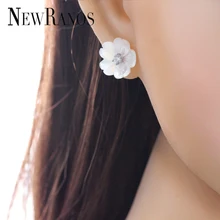 Newranos, 925 пробы, серебряные серьги-гвоздики, натуральный жемчуг, раковина, серьги с цирконием, белый цветок, серьги для женщин, ювелирное изделие