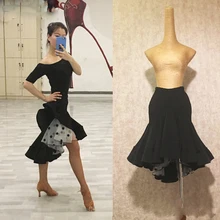 Юбки для латинских танцев, классное платье для женщин, юбки для танцев для взрослых, юбки для выступлений с волнистыми точками, половина длины, ягодицы, рыбий хвост, большая юбка, L47