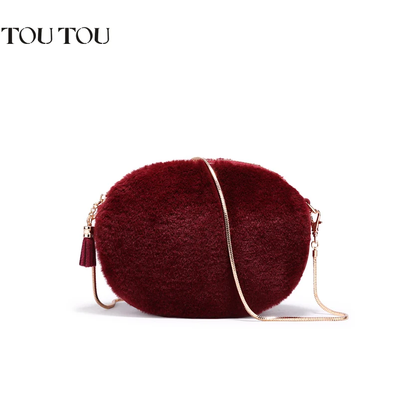 

A1723 Female fur bag 2018 autumn and winter new wild mini crossbody plush bag Messenger chain bag for women black pink burgundy