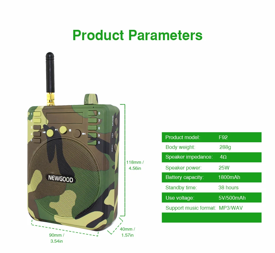 Camouflage Mini Portable Speaker Bird Caller Hunting Decoys 1000m Remote Control Speaker 900pcs Bird songs Recording TF USB disk (8)