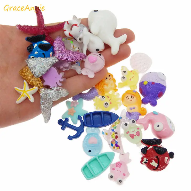 

GraceAngie 30pcs Mixed Sea Ocean Theme Charms Resin Whale Starfish Boat For Jewelry Making Home Decor DIY Crafts Ornament