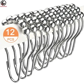 

Shower Curtain Hooks Rings 12PCS Stainless Steel Rustproof Shower Curtain hook Ring Set Hotel Bathroom Shower Rod Curtain Ring