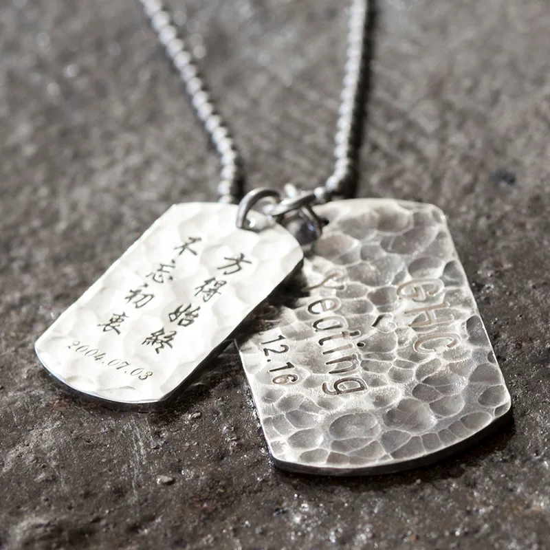 

Personalized ID Army Tags Necklace 925 Sterling Sliver Engraved Customized Dog Tag Name Pendant Men Fine Jewelry No Chain