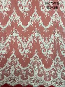 

2016 New Arrival France Flower-Shaped Embroidery Lace Fabric African Net Lace Organza guipure cord lace fabric For Dress White