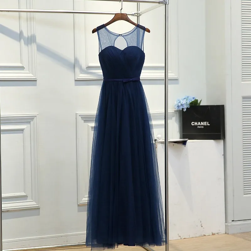 Free shipping new 2017 O-neck Wedding Party Bridesmaid Gowns Formal Long Quality Dress Dark Blue Clare Sleeveless Gowns YA010 4