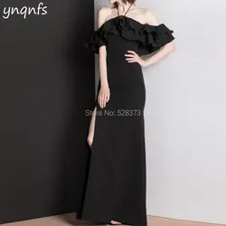 YNQNFS ED158 Abendkleider 2018 Robe Soiree Vestido Fiesta с открытыми плечами, с разрезом, оборками, платья подружки невесты, черный 2019