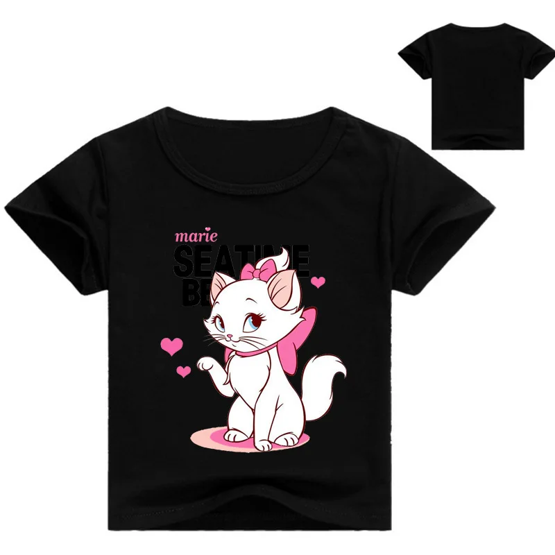 Marie Cat/детская одежда; футболка; топы; детская одежда; топы для мальчиков и девочек; футболки с короткими рукавами с изображением кота аристократов; повседневные рубашки для малышей; костюм