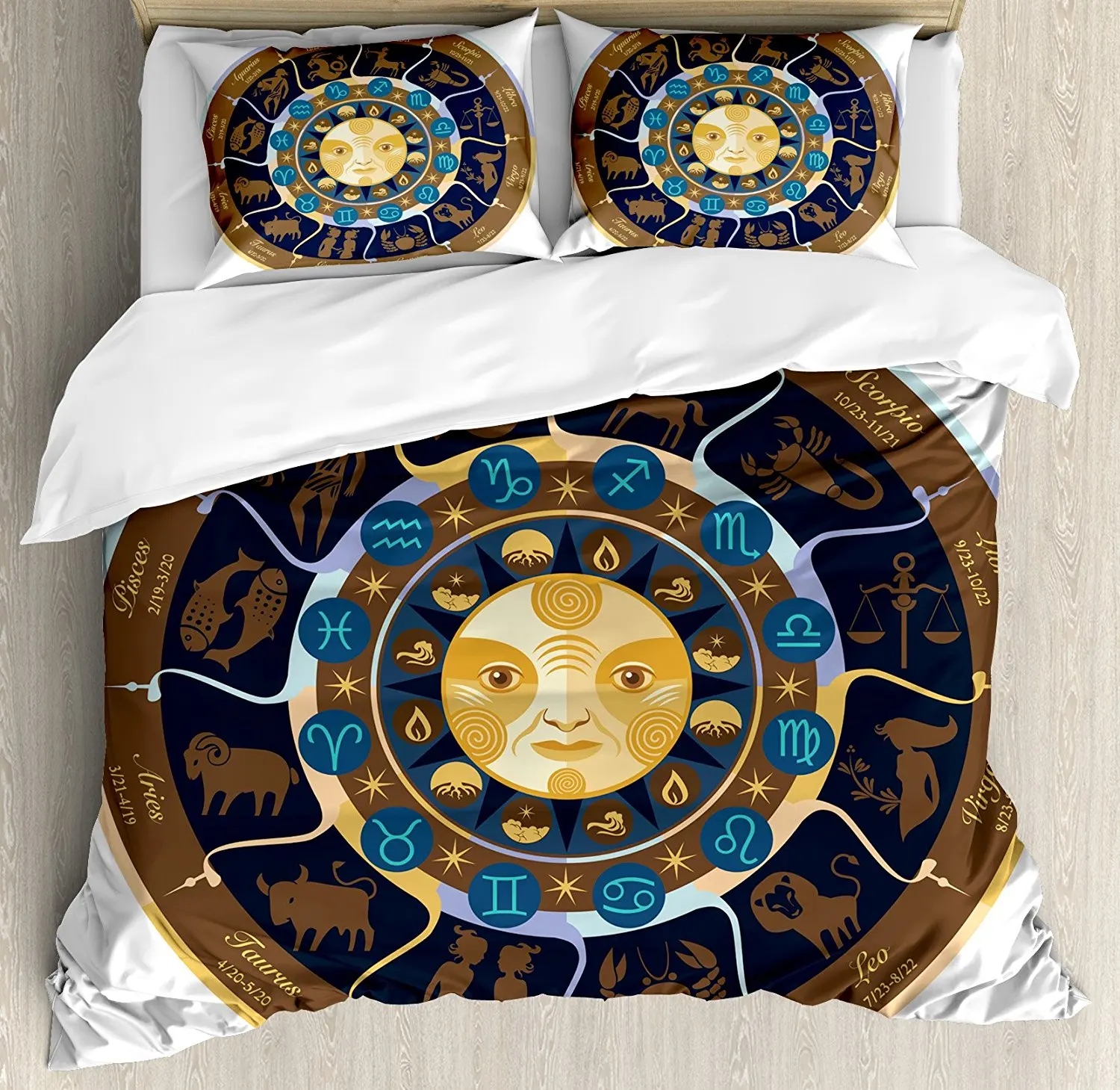 Astrology Duvet Cover Set Mystic Oriental Horoscope Wheel with European