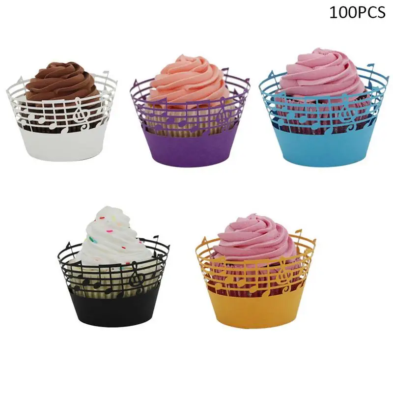 

100pcs/set Creative Staff Cake Decorations Cutout Lace Edge Dessert Table Paper Cup Disposable Cups Baking Cup