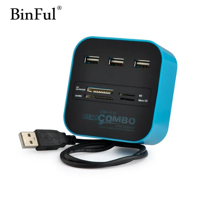 BinFul usb-хаб 2,0 480 Мбит/с USB комбинированный Кардридер Все в одном Мульти USB разветвитель для MS, M2, SD/MMC, TF портативный для портативных ПК