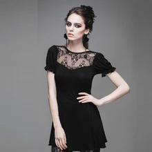 2017 new Steampunk Goth GOTHIC Lace Embroidery Shirt short sleeved dress female short slim