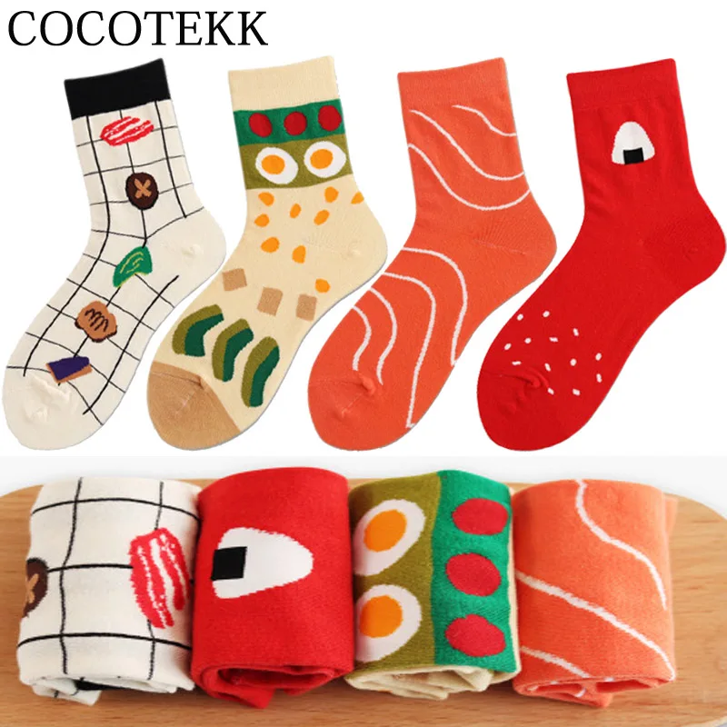 Японские, корейские, новые, милые, для барбекю, суши, лосося, барбекю, салат, барбекю, еда, мультфильм, хлопковые носки для женщин, женские носки, кавайные, для девочек